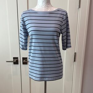NIC+ZOE Light Blue and Black Striped Tee